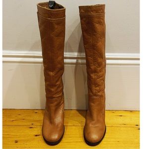 Adrienne Vittadini Tall Knee High Heeled Birdie Leather Boots